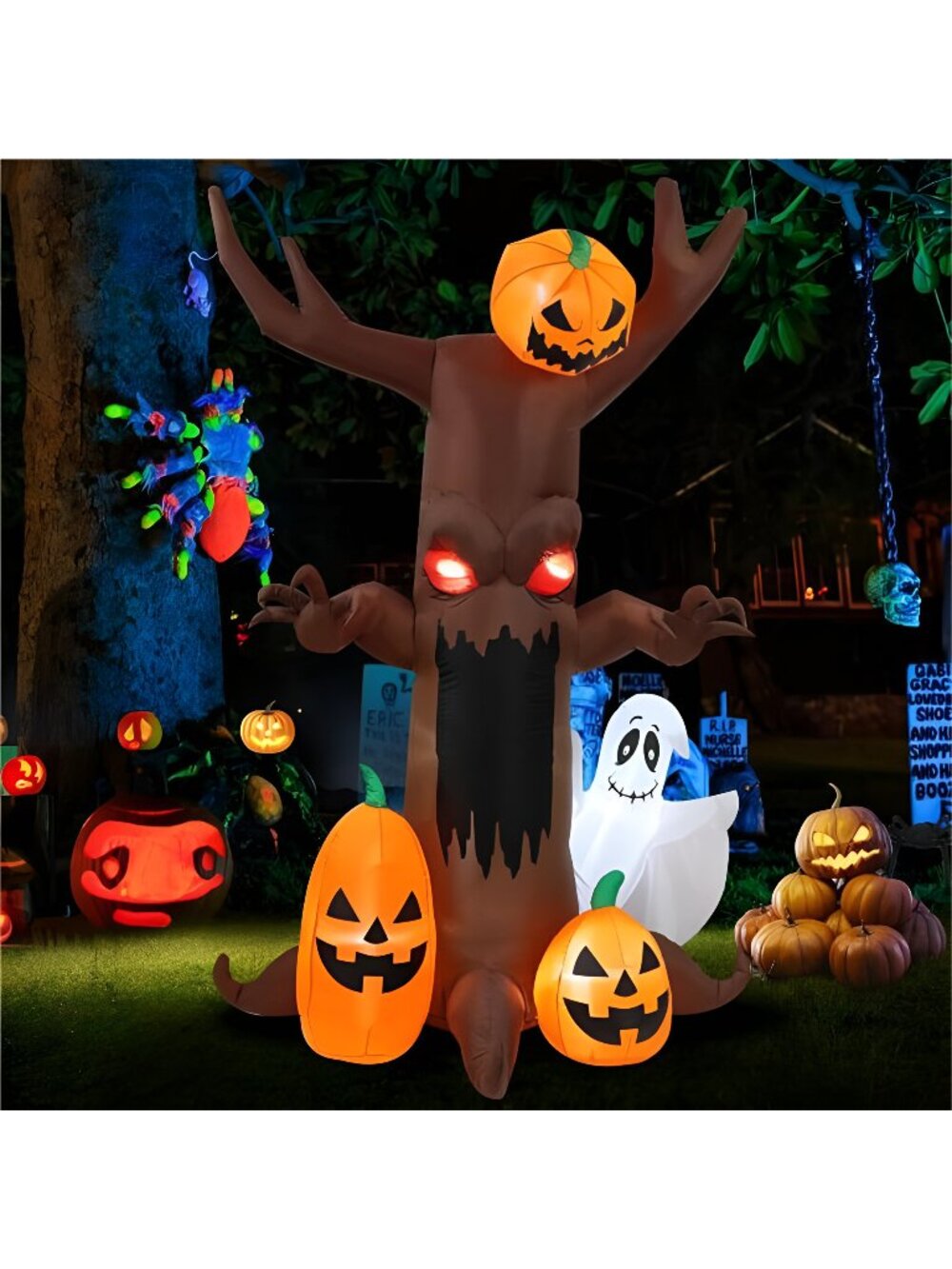 9ft Pumpkin Ghost Tree Halloween Inflatable Outdoor Decoration, Courtyard
